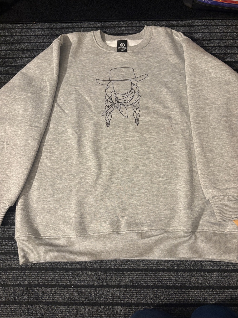 Gray Crewneck Sweatshirt with Braided Cowboy Outline